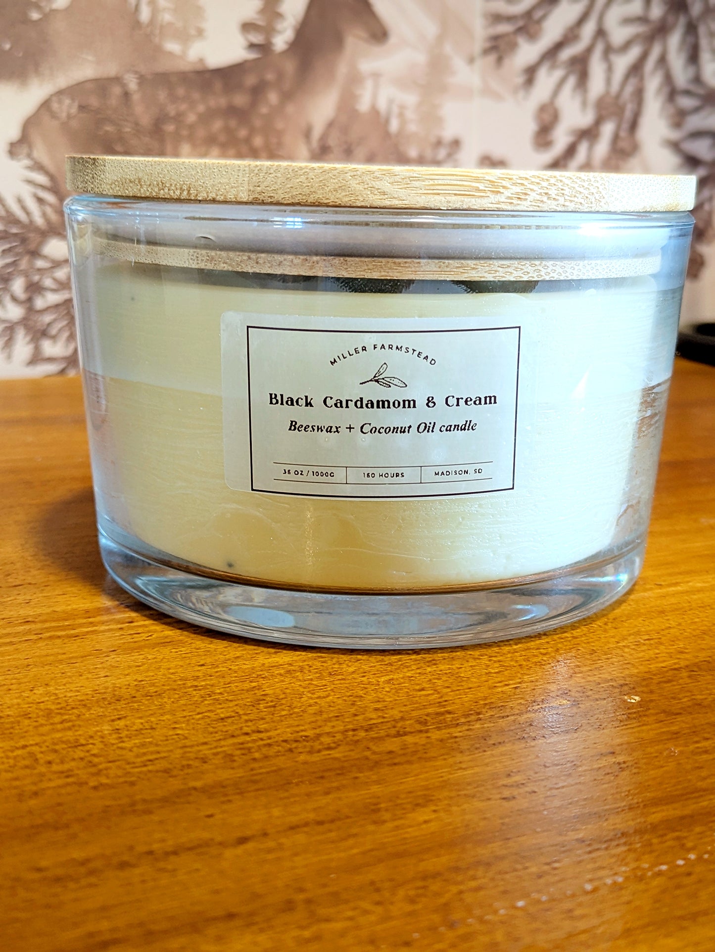 24 oz Beeswax + Coconut Oil Candle Glass Jar- Cardamom Black & Cream
