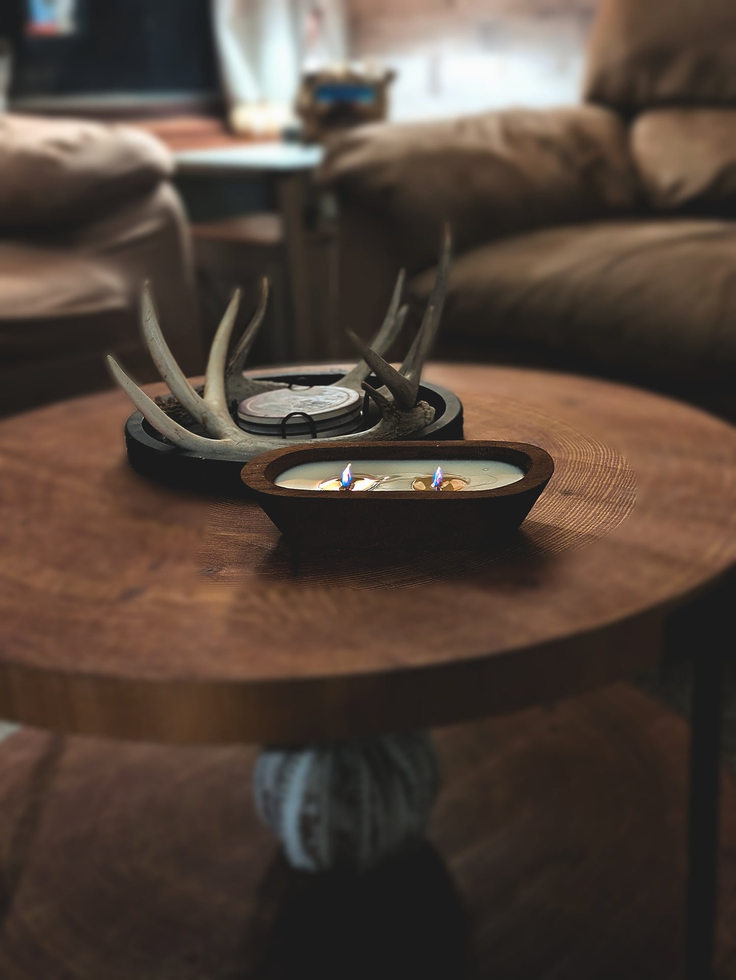 Leather- Beeswax 8 inch Dough Bowl Candle